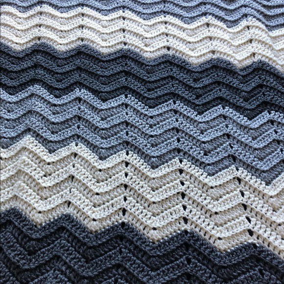 Chevron Crocheted Twin Size Blanket Handmade - Picture 1 of 2